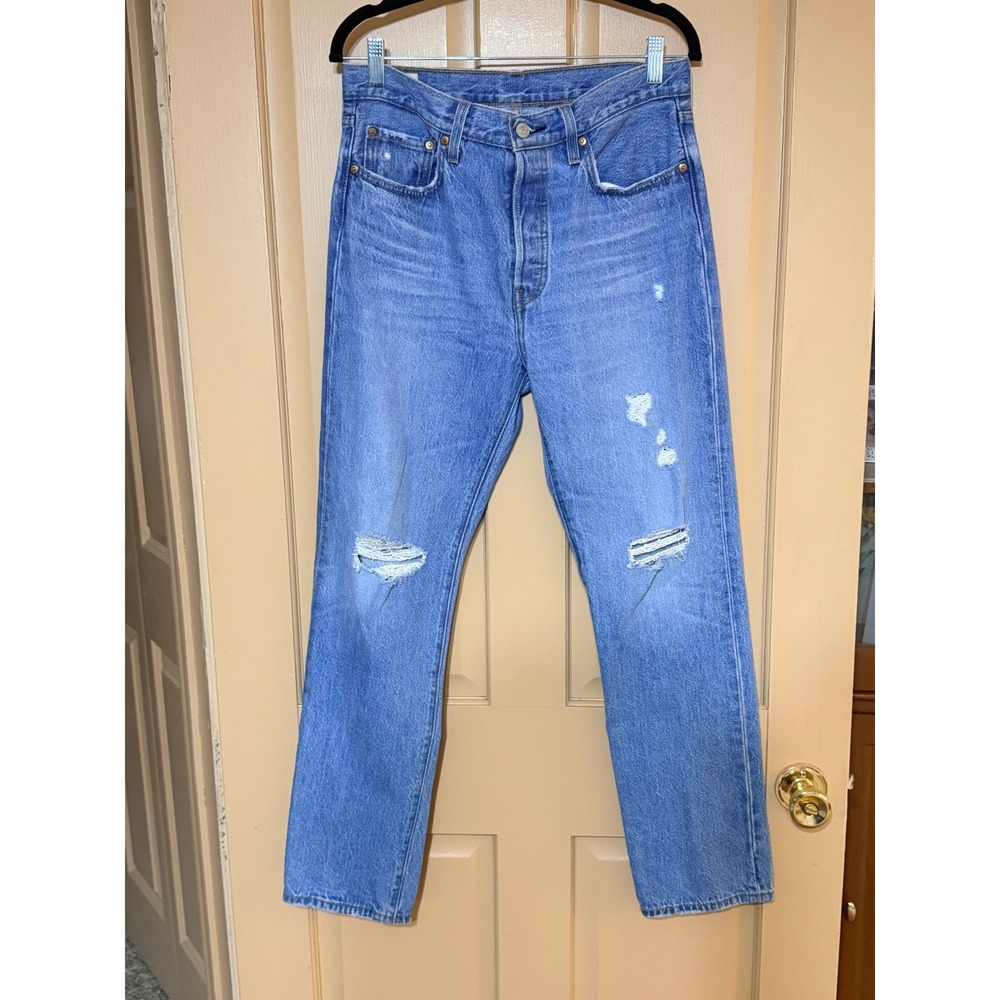 Y2K Levis Premium 501 Original Fit Distressed Straight Leg Jeans Blue W28 L30